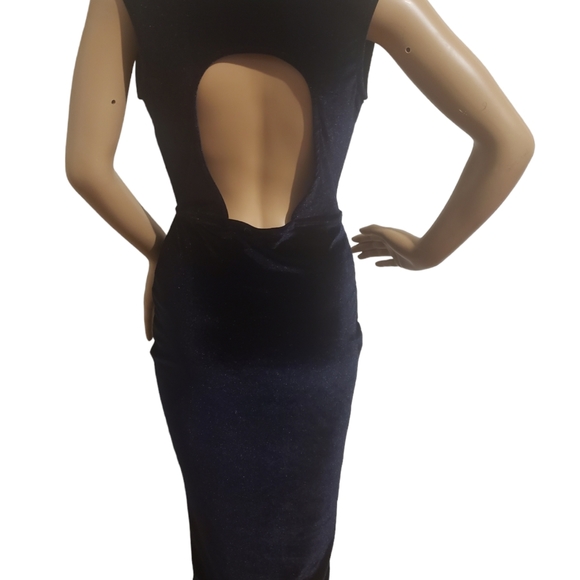 Sexy Deep Plunge Form-Fitting Blue Dress With Peek-a-boo Back - Picture 6 of 9
